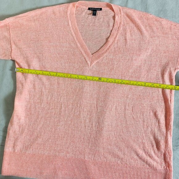 Eileen Fisher Organic Linen Ribbed V Neck Pink Sweater XS/PT - Picture 9 of 12